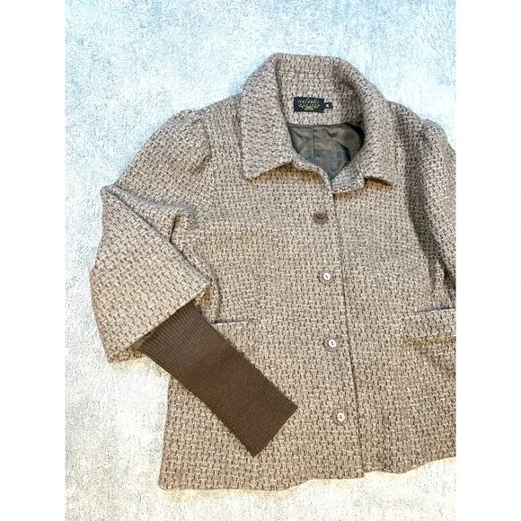 Icelandic Design 3/4 Sleeve Wool Jacket XL sweater sleeve Brown Tweed - Picture 5 of 11